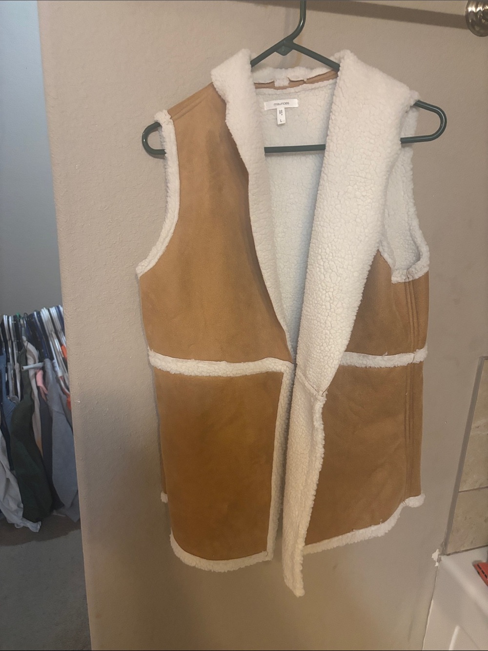 Maurices Tan Faux-Suede Vest with White Sherpa Trim